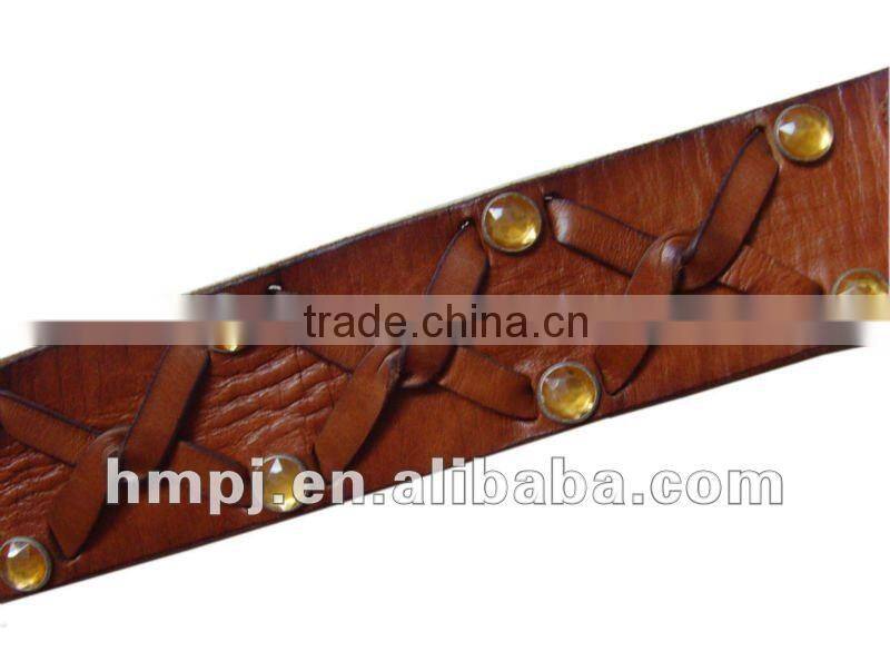 Brown color cowhide leather studded leather belt