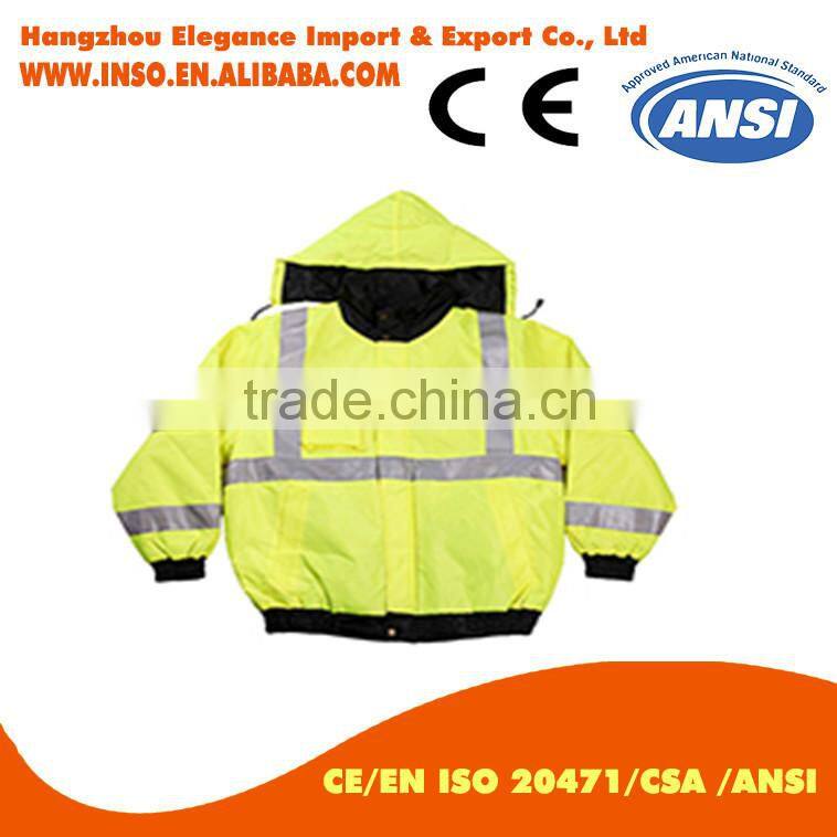 safety winter jacket fluorescent hood jacket wholesale waterproof windproof Coat With reflector