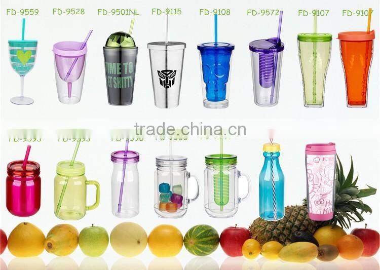 16oz double wall manufacturers reusable starbucks plastic coffee tumbler mugs with lid &straw