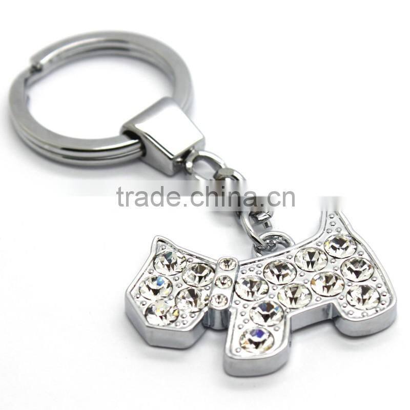 Metal Crystal dog shaped keychain