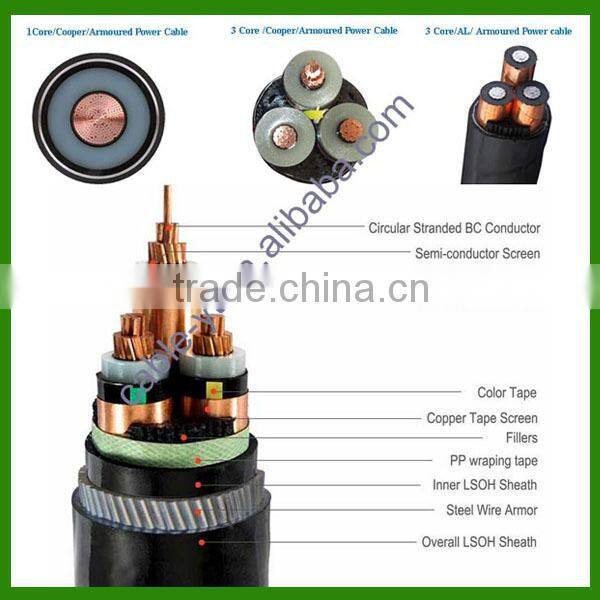 Cu/Al LV/ MV Three-Core XLPE Electrical Power Cable with PVC Outer Sheath