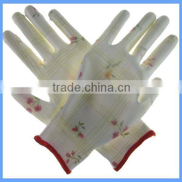 Flexible & Comfortable Knitted Polyester Printing Gardening PU Gloves With All Size