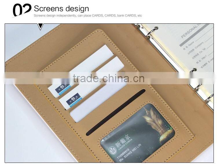 Fashion printed logo white color pu loose leaf organizer