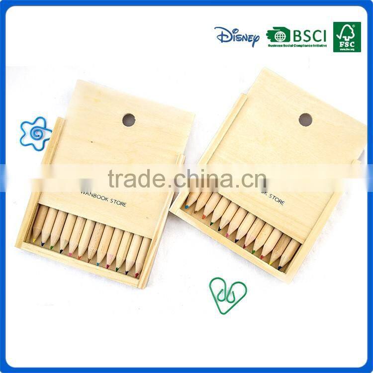 Hot sale wooden colored art coloring pencil set into slidding mini drawer wood box