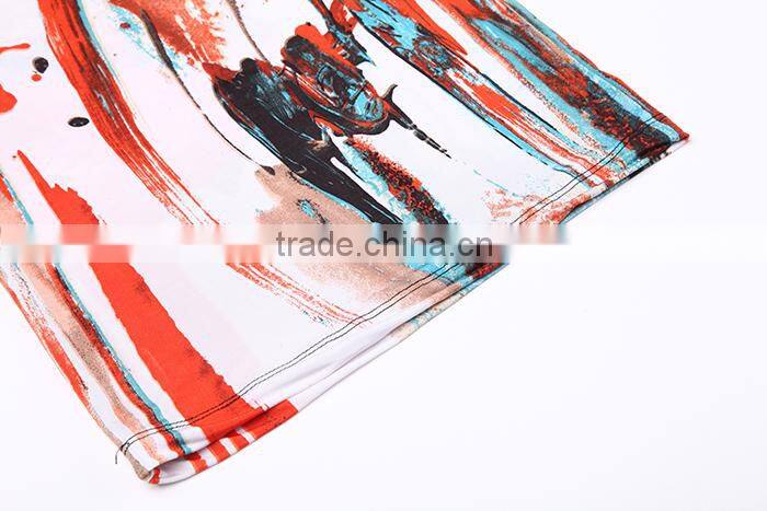 lady's wide leg pants fashion printed elastic waist causual palazzo pants women