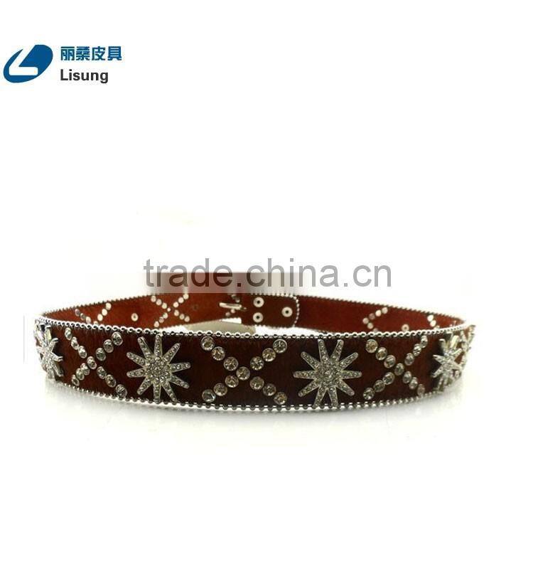 Brown Horse Hair Spur Bling Rhinestone Studded Belt