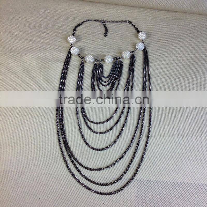 European And American Big Exaggerated Multilayer Gun Black Alloy Key Chain Long Necklace