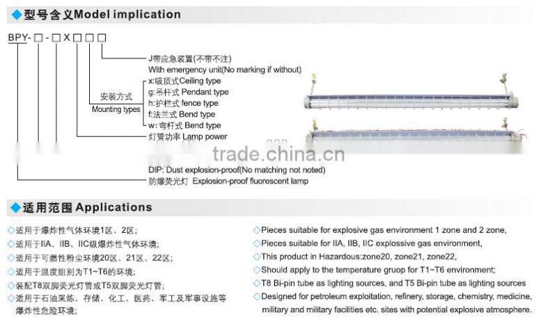 BPY aluminum alloy enclosure with cover explosion proof fluorescent lamp