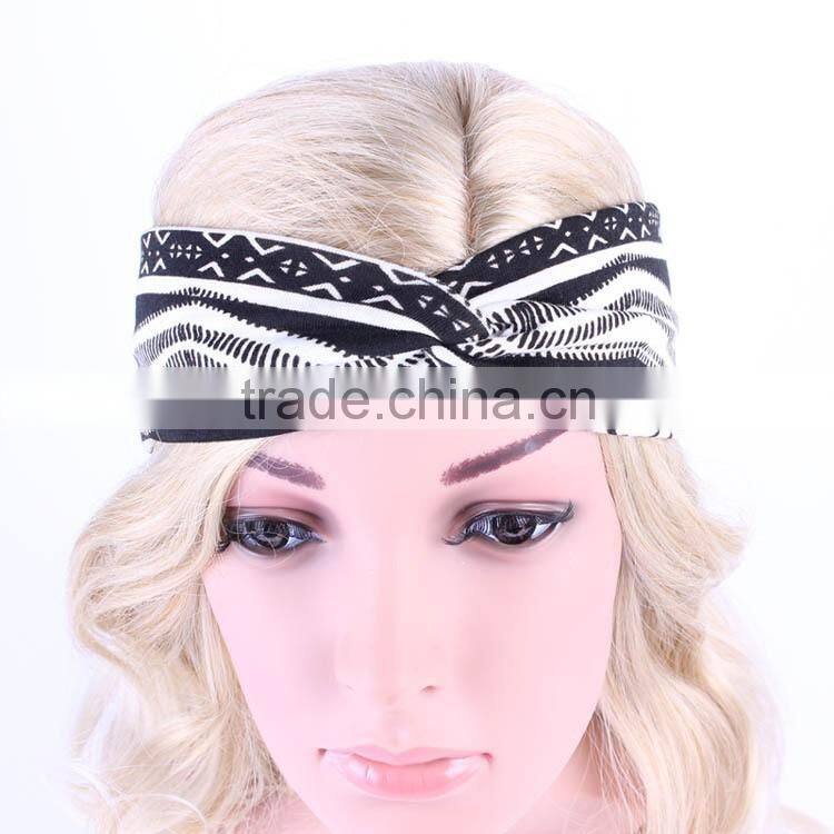bohemian black white printing yoga sports head band