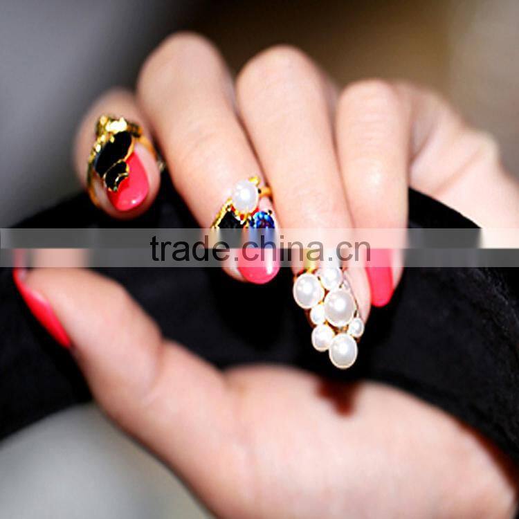 girls japan gemstone pearl finger nail ring jewelry