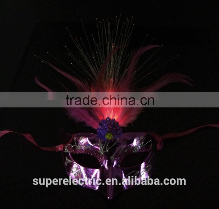 Wholesale Carnival Dancing Ball Favor LED Mask Women Face Mask Halloween Party Mask With LED Lights and Feather