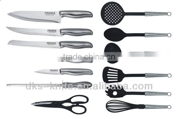 Set of 14 PCS New design cooking knife set with Hollow handle Stainless Steel with Wooden block KH1307