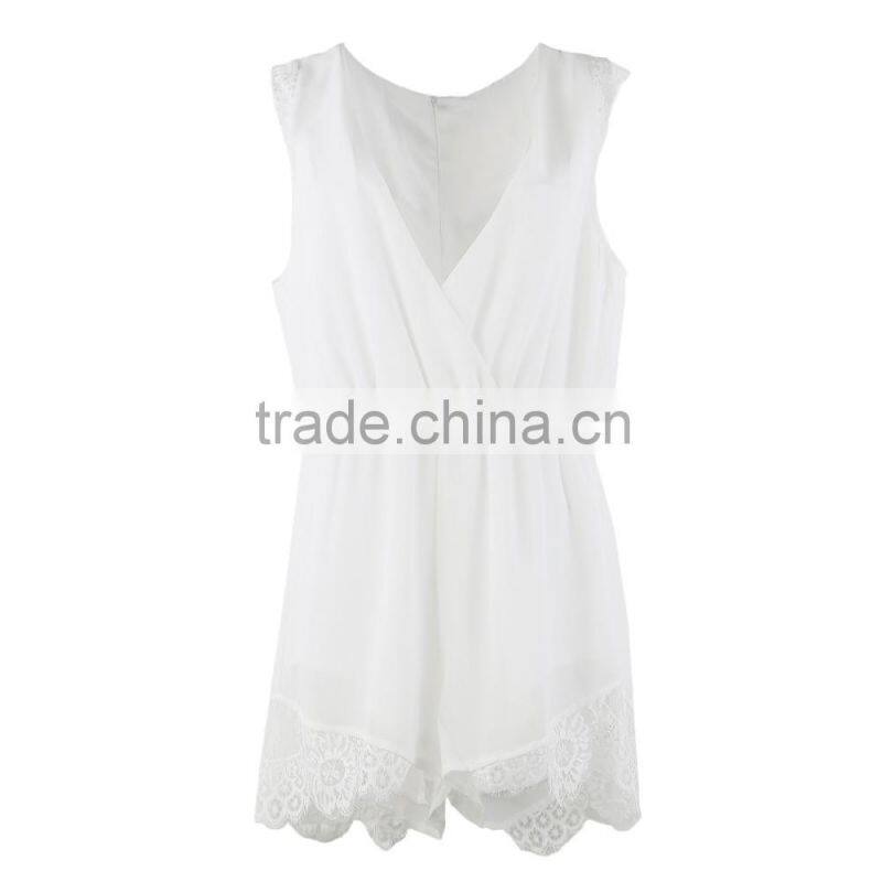 Women's wholesale clothing jumpsuits women, white black jumpsuits with lace insert