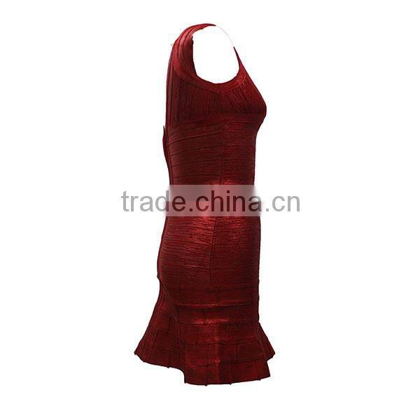 High quality foil print women dress shiny red short wedding dress