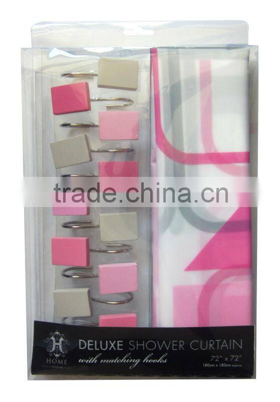 restroom series polyester shower curtain with resin hooks