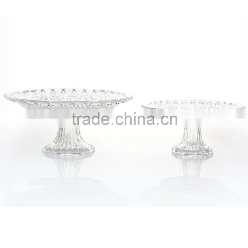 Best Seller Embossed Pattern Clear Glass Plate With Stand Glass Kitchenware