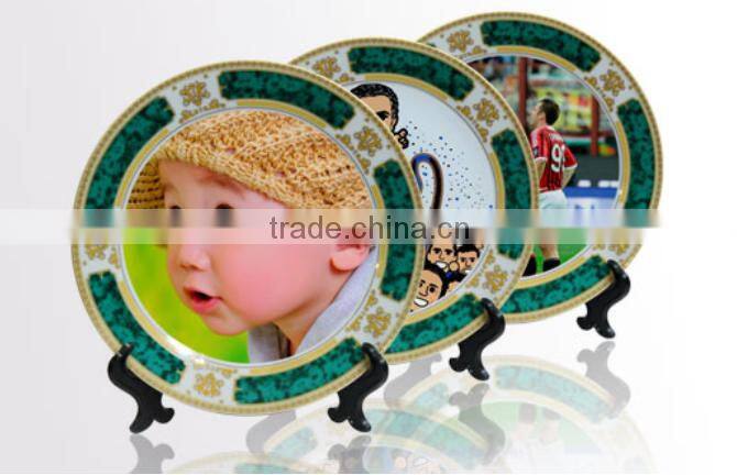 Sublimation custom printing 8 Inch ceramic Plate With Gold and Green Rim