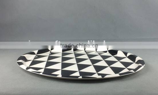 Rhombus black and white melamine plate