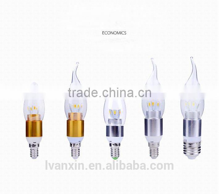 High lumen ultra bright e14 3w-5w bulb led candle lamp