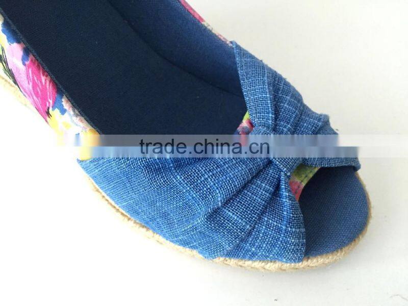 2016 new style fashion shoe denim canvas upper open peep toe style platform high heel lady women sandals espadrilles shoes