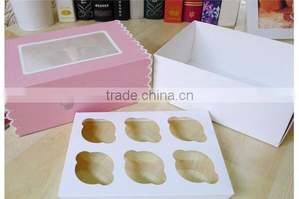 Decorative 6 Cupcake Kraft Box with Window and Inserts for Food Wholesale Cheap