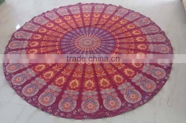 Indian Cotton Mandala Roundie with fringe mandala Beach Throw Yoga Mat Round Tapestry Indian Decor Wall Throw