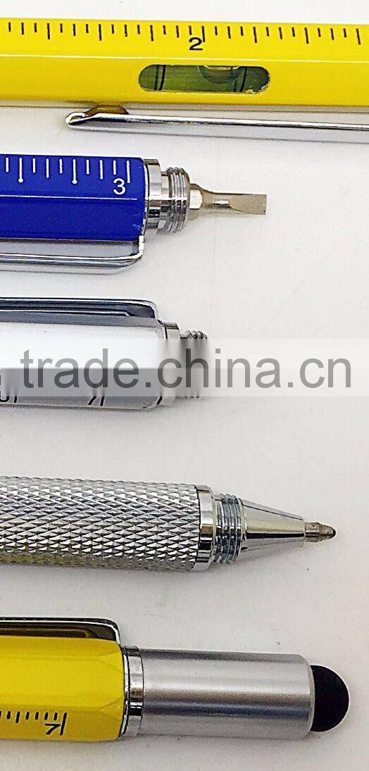 Multi-function Tool Ballpoint Pen Screwdriver Ruler Spirit Level with a top and scale metal penTouch Screen for Ipad Iphone
