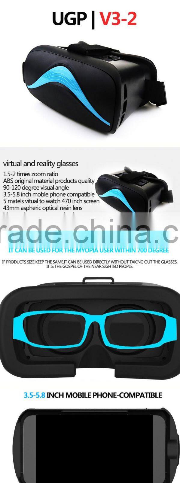 shenzhen vrbox 3d glasses vr shinecon virtual reality 3d vr box 2.0