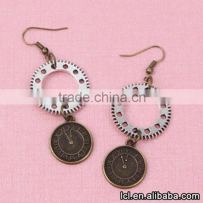 cheap fashion imitation jewelry new popular steampunk DIY 3pcs gear earrings made in China yiwu