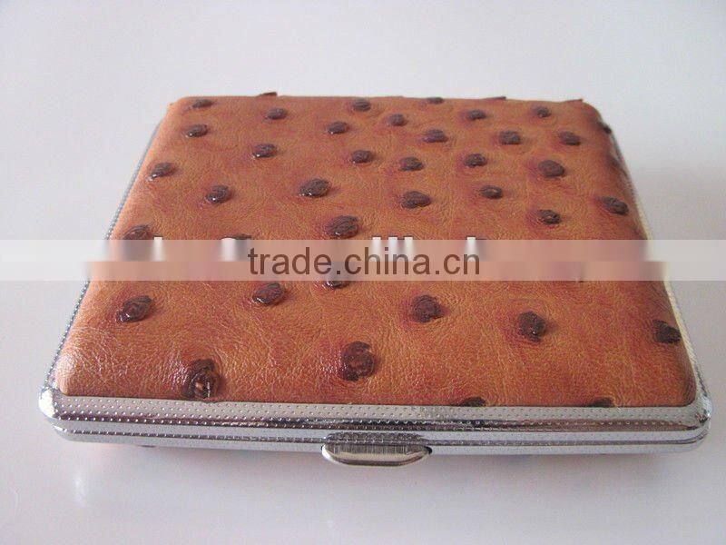 Metal cigarette case. Leather cigarette box.