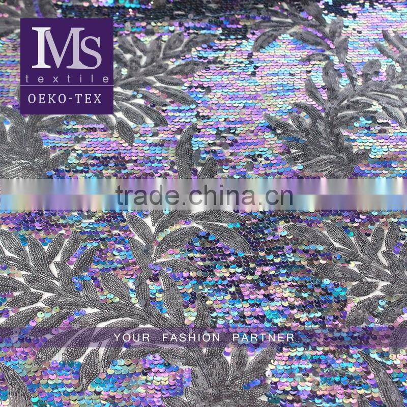 Latest white sequin mesh fabric, wholesale sequin polyester mesh fabric