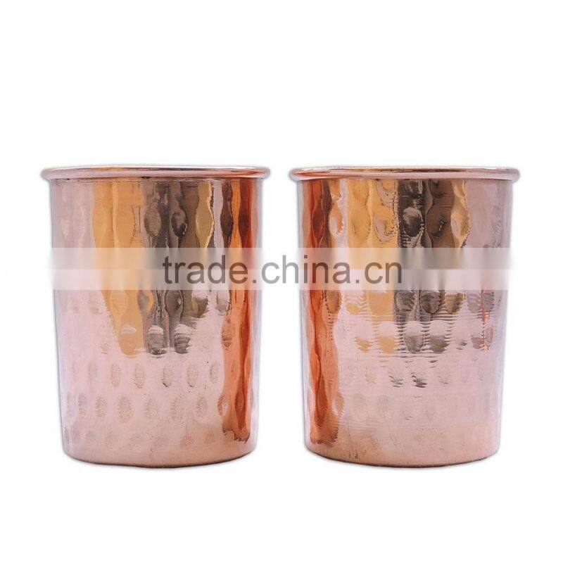 Hammered Copper Tumbler Set of 2 with LID | Traveller's Copper Mug