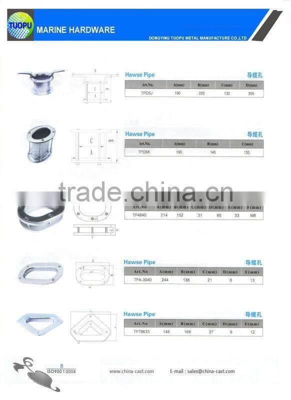 High Quality oval AISI 316 hawse pipe with cleat,Hawse Pipe For boat/yatch