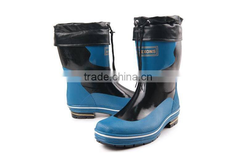 fashion design cheap cold-proof waterproof rubber boots with removable warm sock used as outdoor work boots in winter