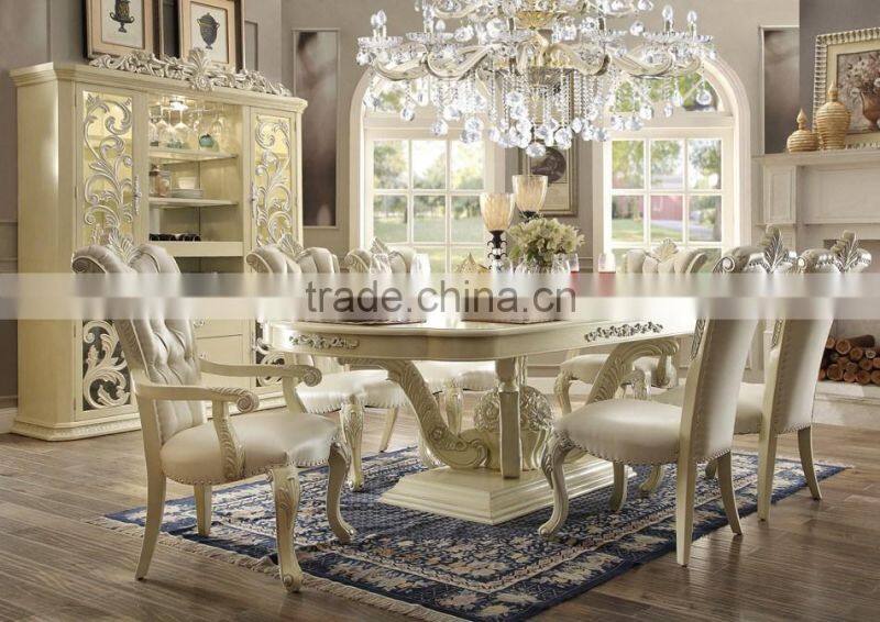 Pure American Classic Luxury Full Solid Wood Cream Color Palace Carving Dining Room Furniture Set(MOQ=1 SET)