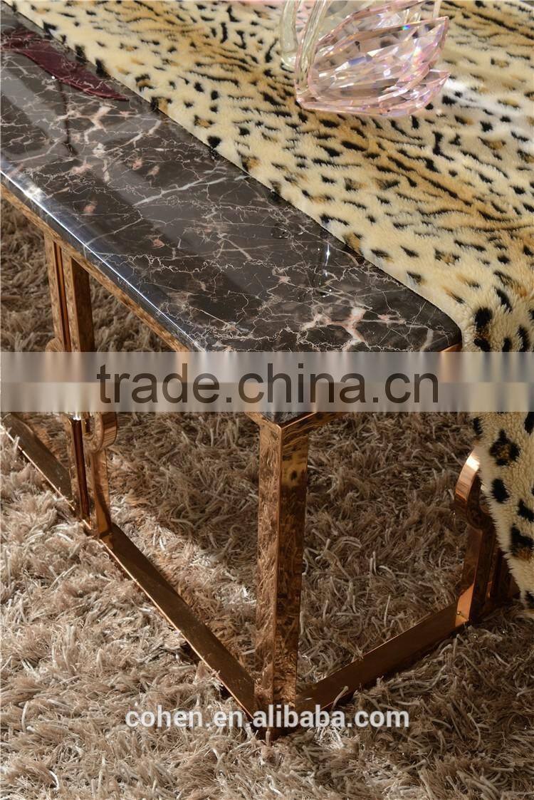 High-endstainless steel golden plated marble top square center table design B818-1