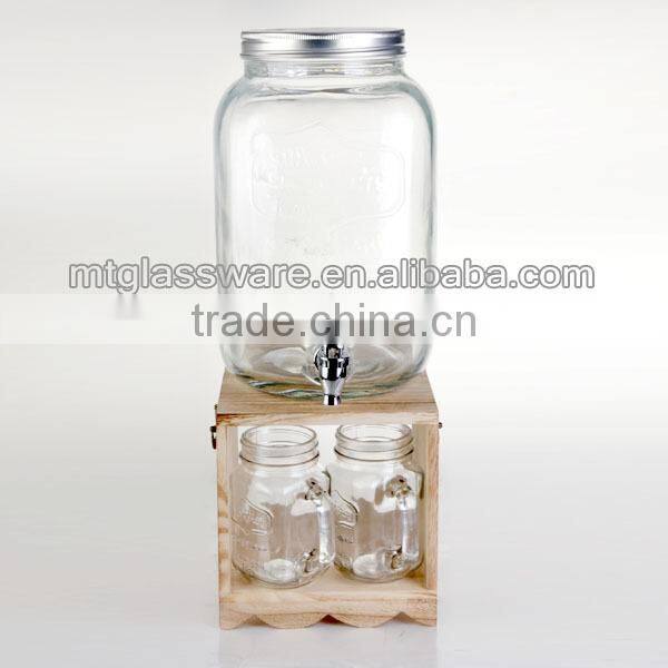 huge glass mason jar with tap with wooden stand