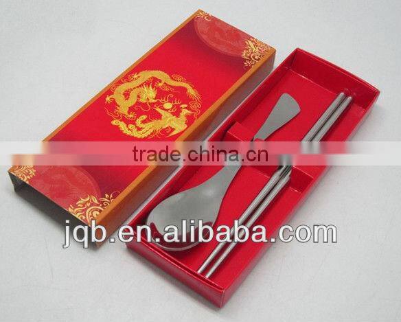 stainless steel dinnerware set spoon and chopsticks with red box