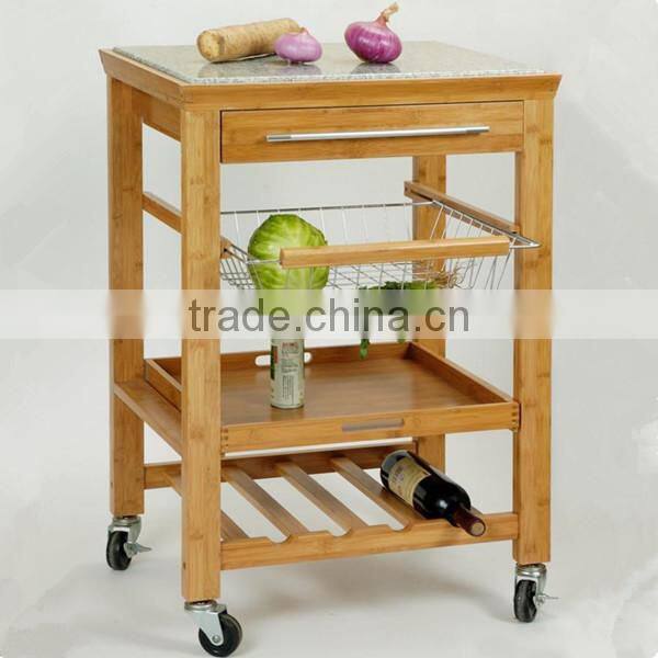 Natural bamboo kitchen trolley with whells