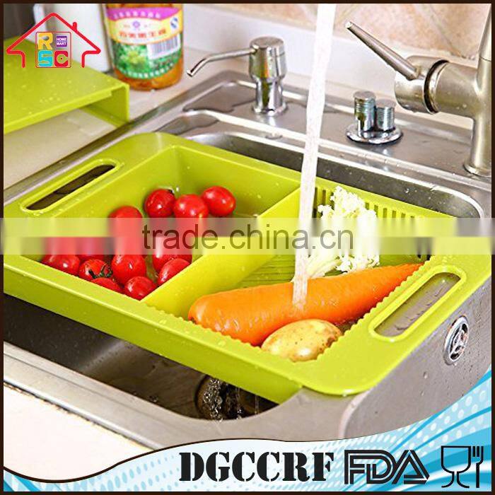 NBRSC Multi-Function Over The Sink Cutting Board Strainer Plastic Kitchen Tool