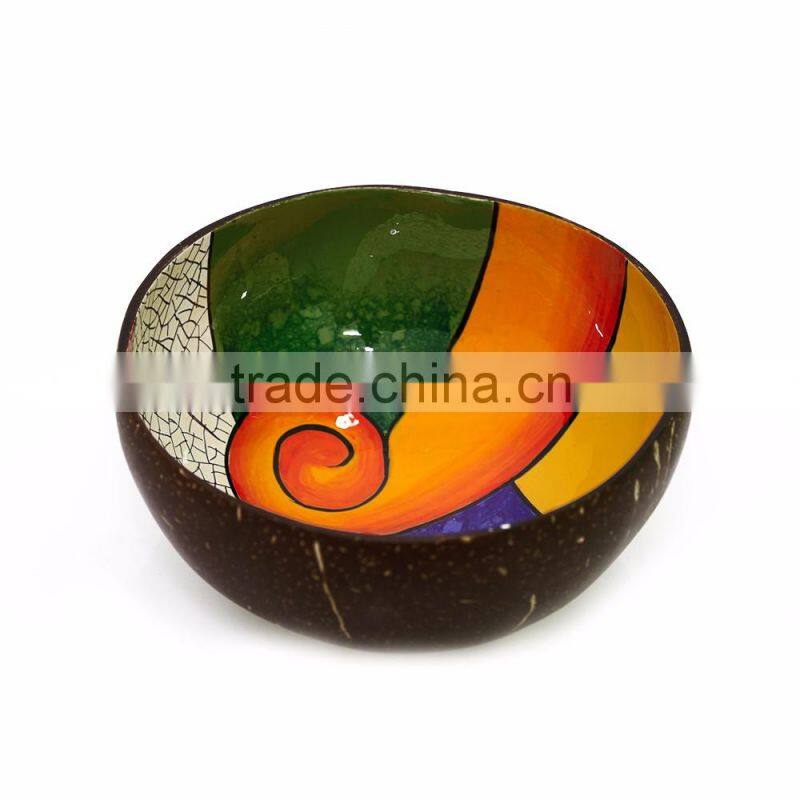 Coconut shell bowls with beautiful panted inside, handmade lacquer coconut bowl, 100% made in Vietnam