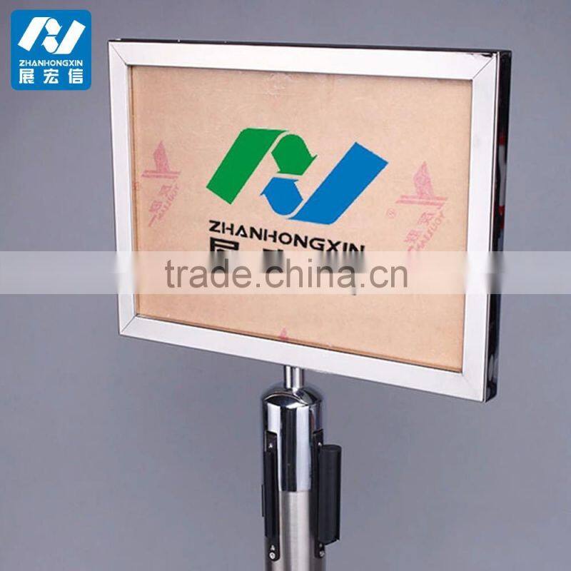 Queue control belt stanchions sign holder