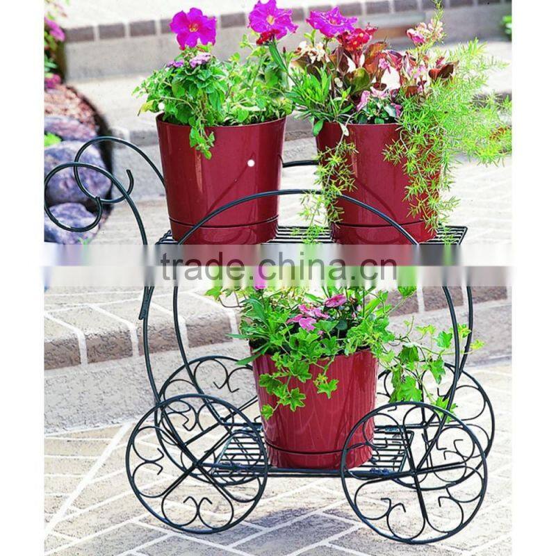 Outdoor and indoor trolley design 2 tiers metal flower pot stand