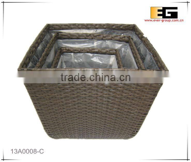 PE/Plastic rattan square with liner flower planter