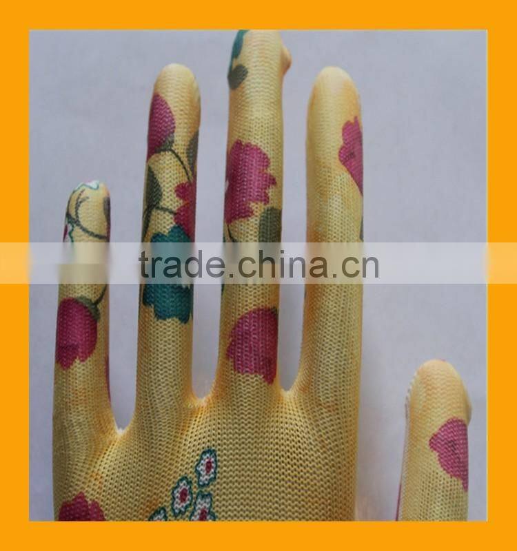 13G Floral Printed Polyester PU Gardening Gloves