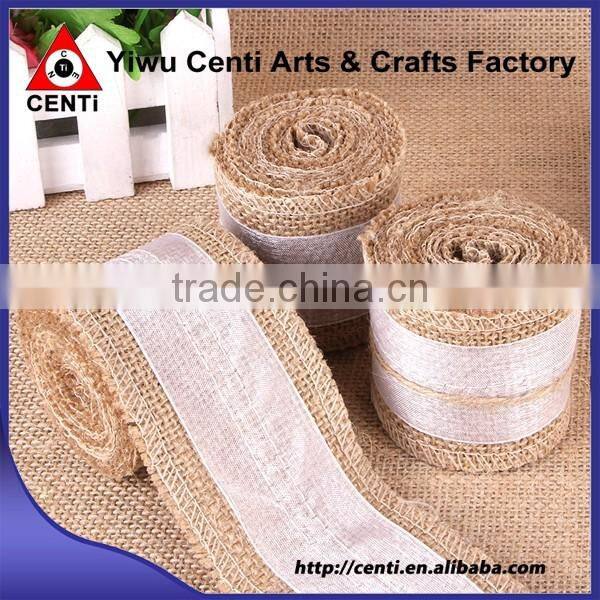 Natural Jute Hessian Burlap Ribbon with Lace Trims Tape Belting Strap Crafts