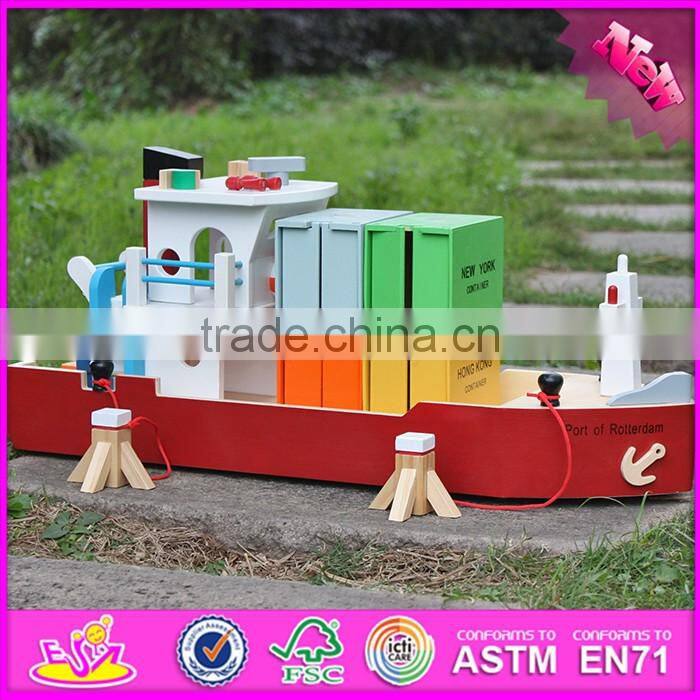 2016 new design funny children wooden toy container ship W04F006