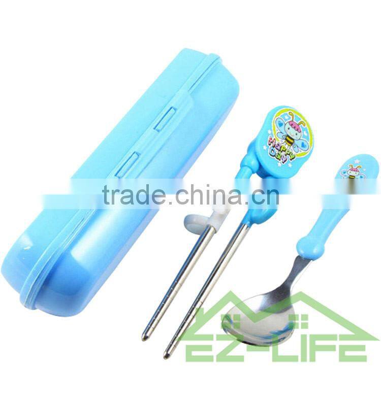 Korean stainless steel baby faltware sets training chopsticks and spoon