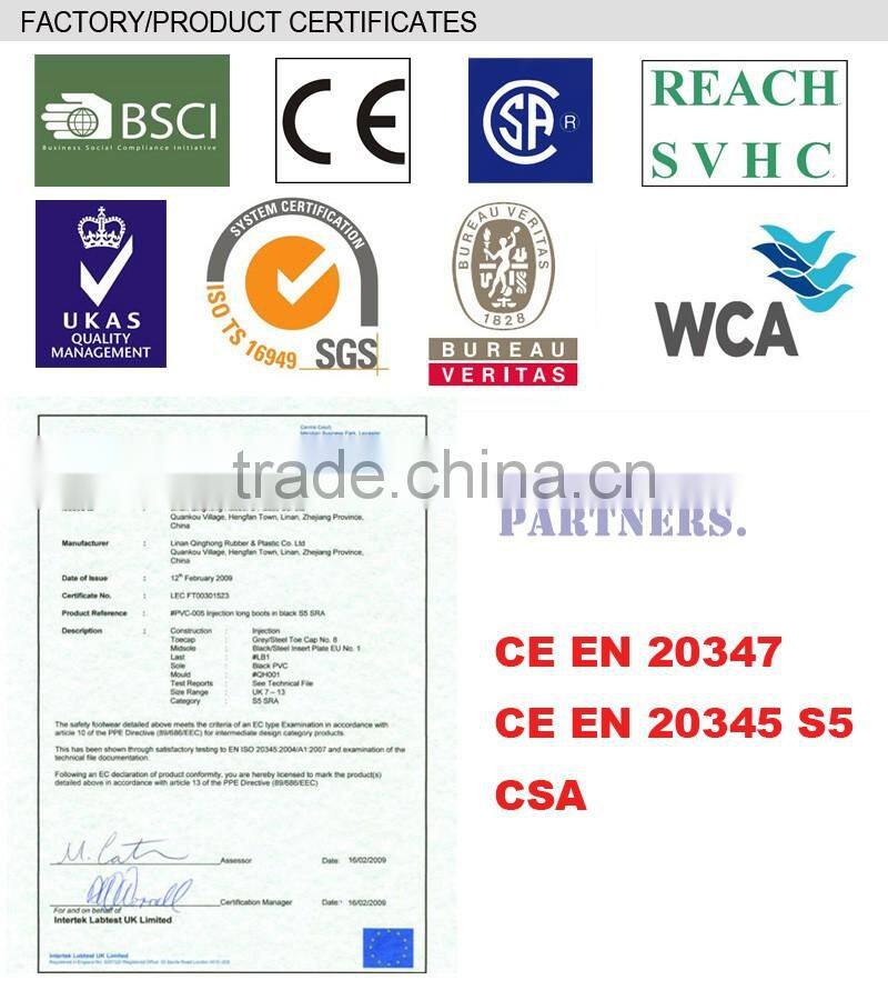 steel toe cap steel plate midsole protective PVC safety rain boots