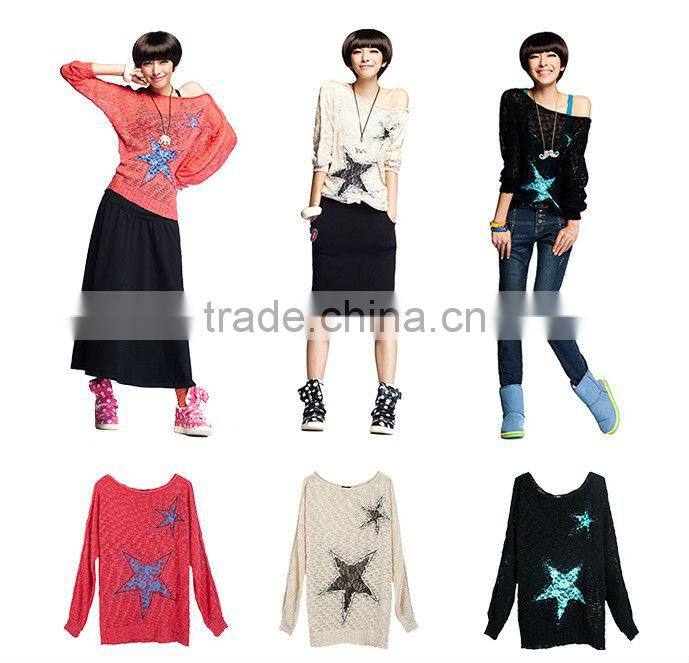 OEM ladies fashion O-neck see-through sexy pullover sweater